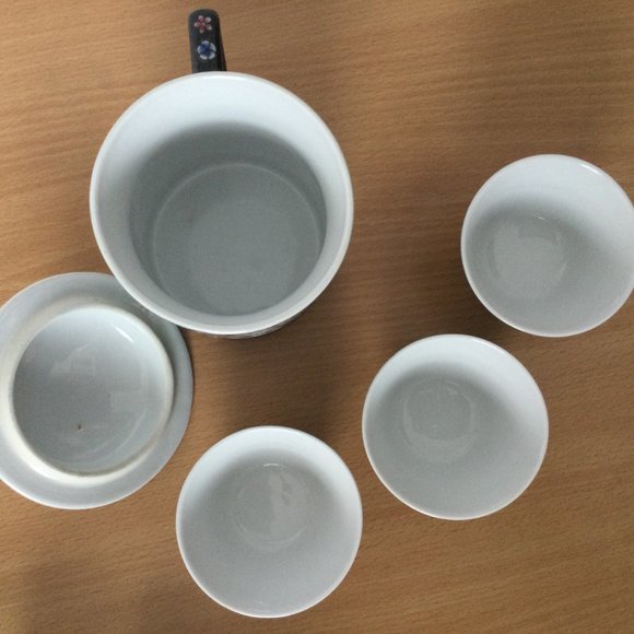Vintage Chinese porcelain black Noire millefleur Tea Mug and 3 cups lot floral - Picture 6 of 6